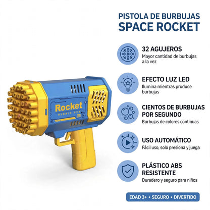 Pistola de Burbujas Space Rocket 32 Agujeros - Alma RD