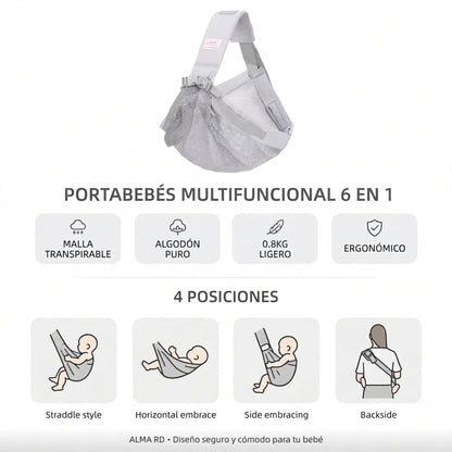Portabebés Multifuncional 6 en 1 ALMA RD™- Malla Transpirable y Algodón Puro