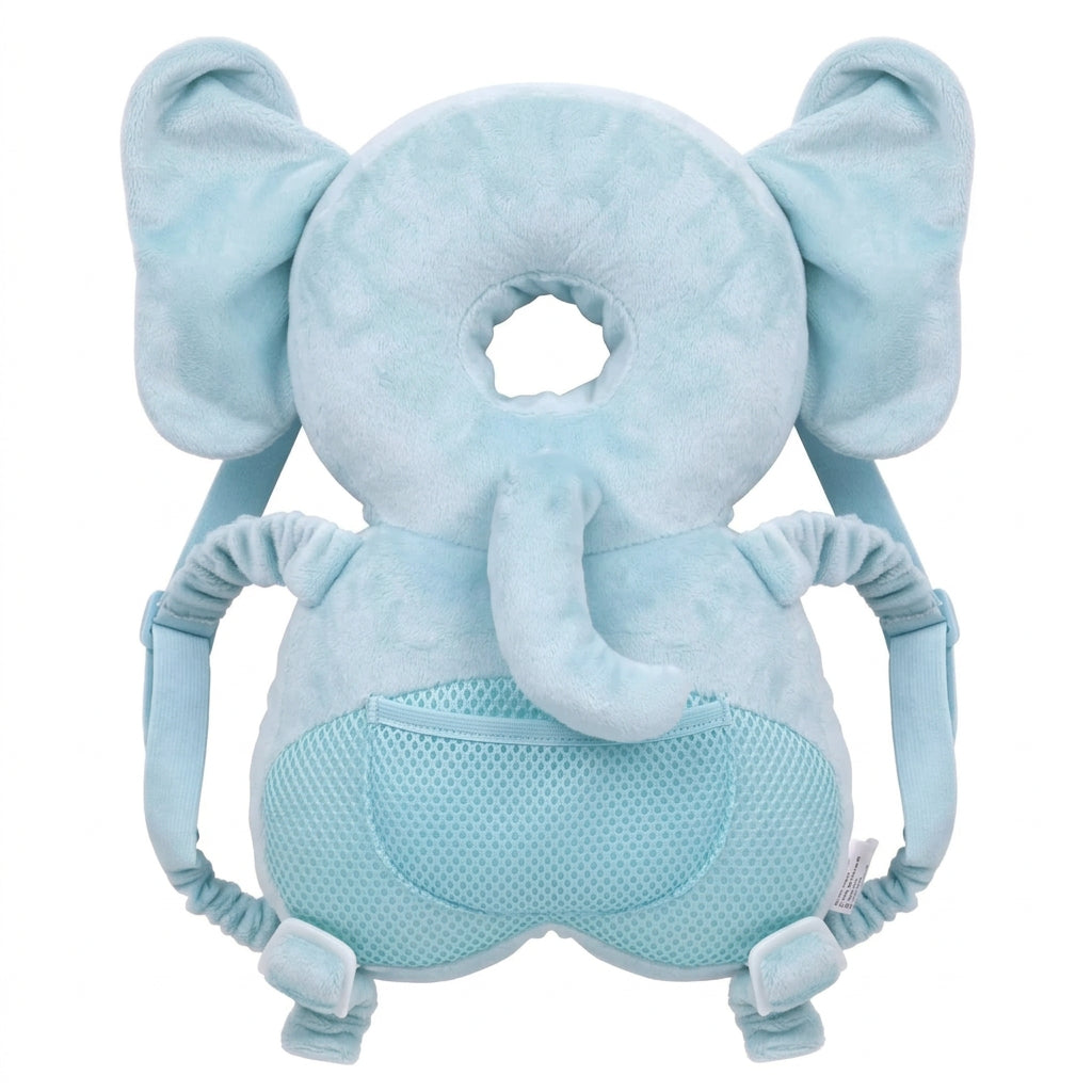 Almohadilla Protectora de Cabeza Bebé ALMA RD™ - Mochila Anticaídas Elefante Azul - Suave y Ajustable