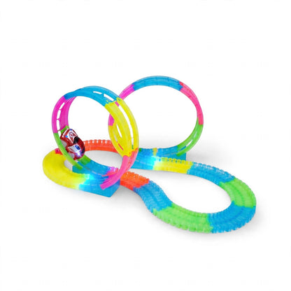 Pista de la Diversión Flexible ALMA RD™ 134 Piezas + Coche LED + 2 Loopings - Brilla en la Oscuridad-