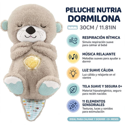 Peluche Nutria Dormilona ALMA RD™- Respiración Rítmica, Música Relajante y Luz Cálida