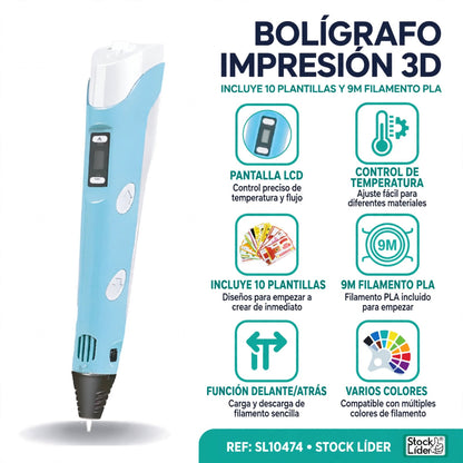 Bolígrafo Impresión 3D ALMA RD™- Incluye 10 Plantillas y 9M Filamento PLA