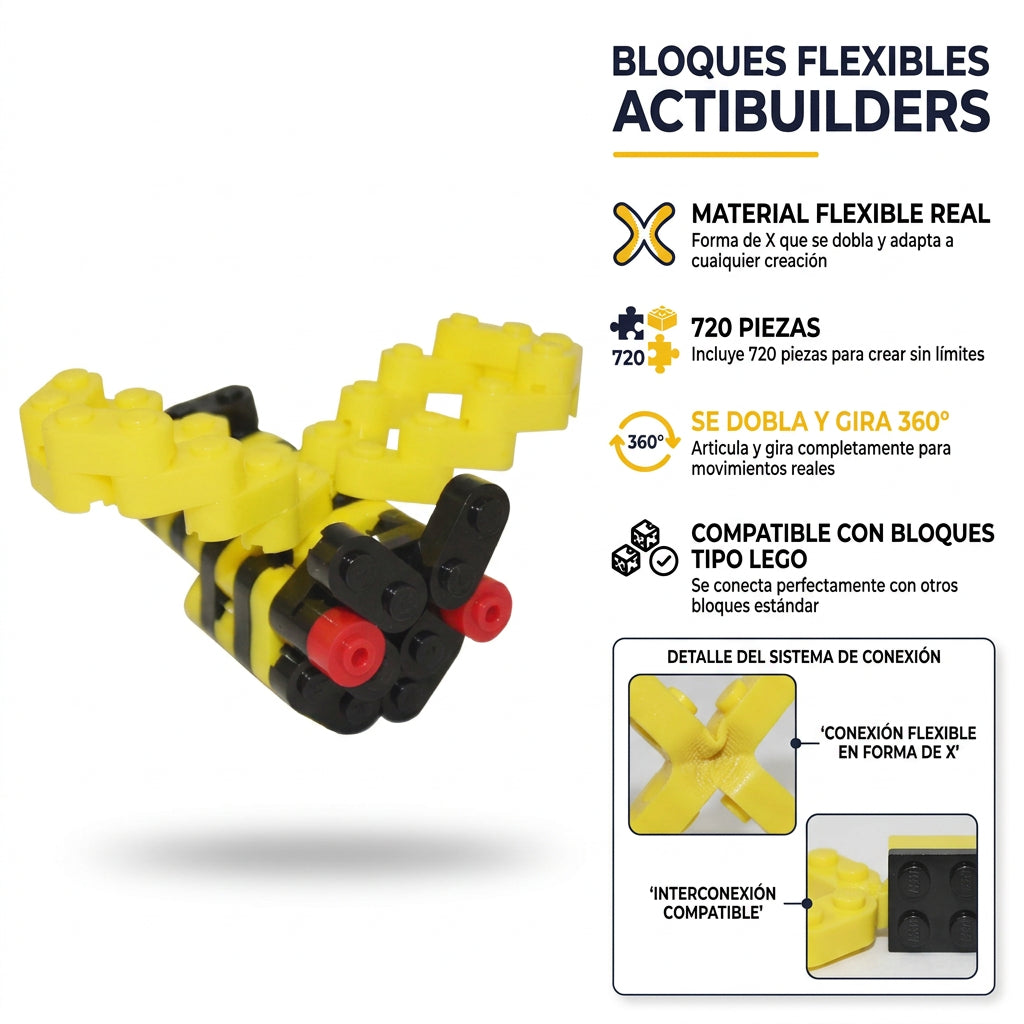 Bloques Flexibles Crea y Juega 720 Piezas ALMA RD™- Compatible con Bloques Tipo LEGO